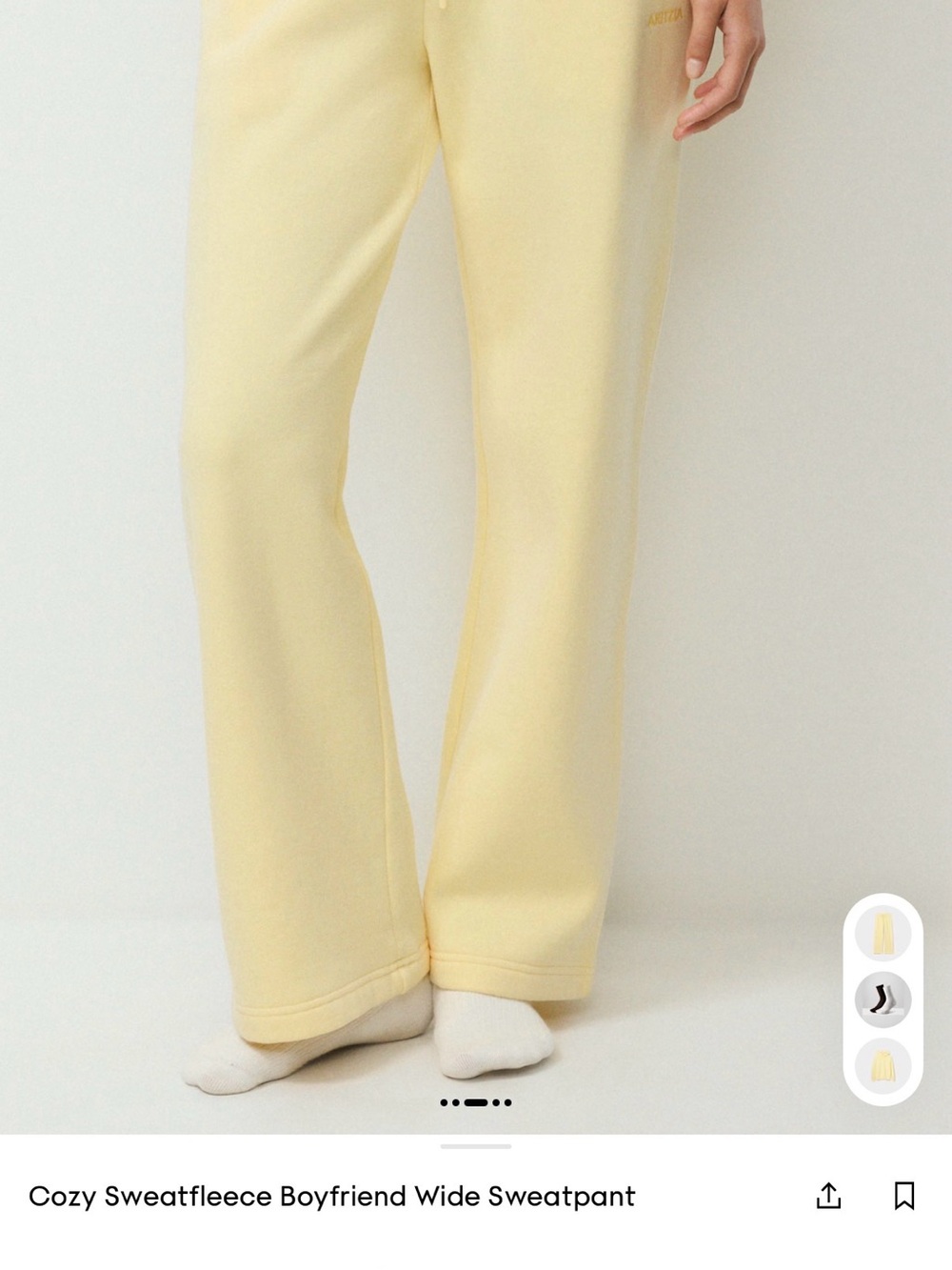 NWT Aritzia Cozy Sweatfleece Boyfriend Wide Sweatpants in Pale Yellow